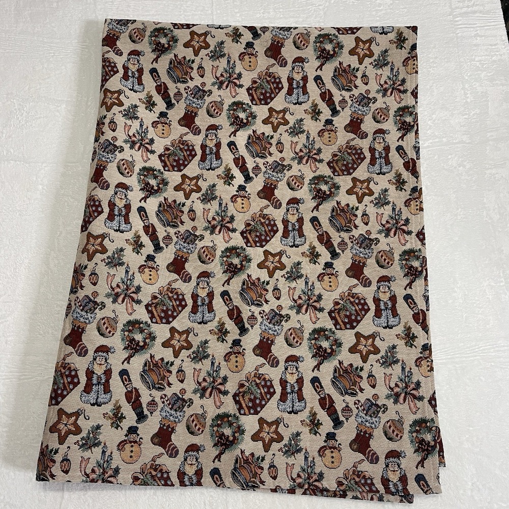Handmade Tablecloth Tapestry 72"x50" Christmas Toys Santa Claus Snowman Wreath